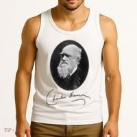 Charles Darwin Portrait Signature Evolution Atheist Science Tank Top thumb 3