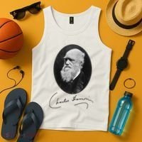 Charles Darwin Portrait Signature Evolution Atheist Science Tank Top thumb 4