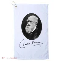 Charles Darwin Portrait Signature Evolution Atheist Science Golf Towel thumb 0