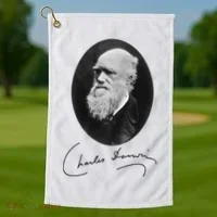 Charles Darwin Portrait Signature Evolution Atheist Science Golf Towel thumb 1