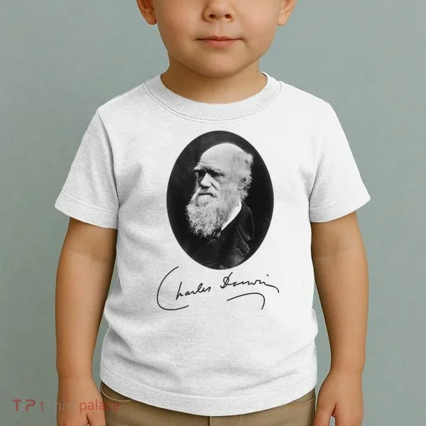 Charles Darwin Portrait Signature Evolution Atheist Science Toddler T-Shirt