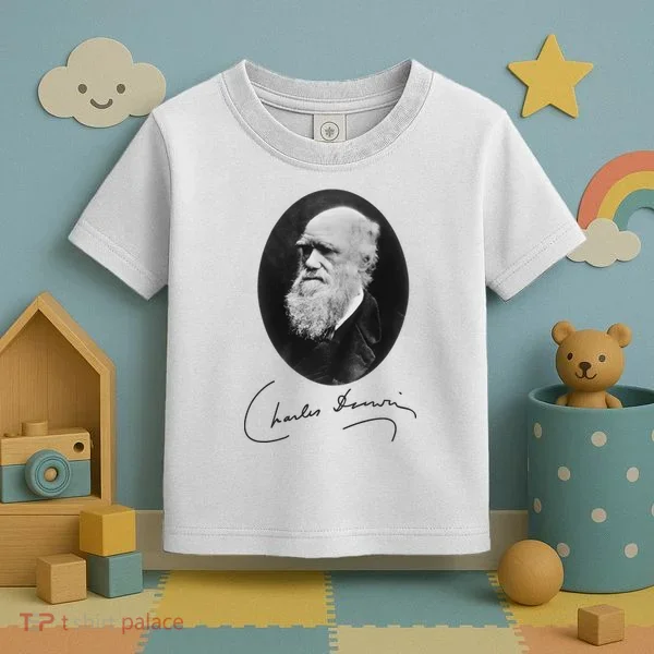 Charles Darwin Portrait Signature Evolution Atheist Science Toddler T-Shirt