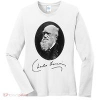 Charles Darwin Portrait Signature Evolution Atheist Science Women's Long Sleeve Shirt thumb 0