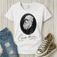 Charles Darwin Portrait Signature Evolution Atheist Science Women's T-Shirt thumb 3