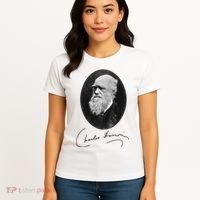 Charles Darwin Portrait Signature Evolution Atheist Science Women's T-Shirt thumb 4