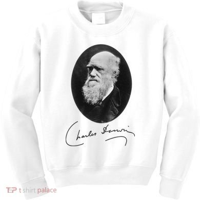 Charles Darwin Portrait Signature Evolution Atheist Science Kids Sweatshirt