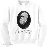 Charles Darwin Portrait Signature Evolution Atheist Science Kids Sweatshirt thumb 0