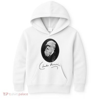 Charles Darwin Portrait Signature Evolution Atheist Science Kids Hoodie