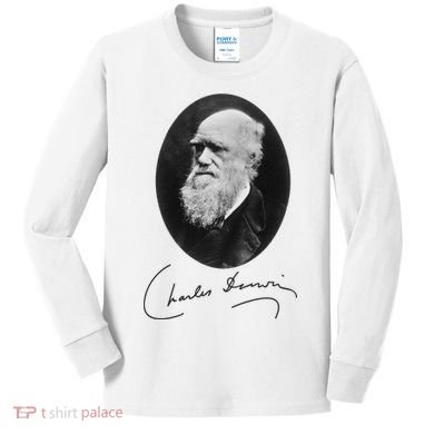 Charles Darwin Portrait Signature Evolution Atheist Science Kids Long Sleeve Shirt