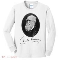 Charles Darwin Portrait Signature Evolution Atheist Science Kids Long Sleeve Shirt thumb 0