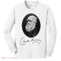 Charles Darwin Portrait Signature Evolution Atheist Science Kids Long Sleeve Shirt thumb 0