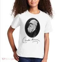 Charles Darwin Portrait Signature Evolution Atheist Science Kids T-Shirt thumb 2