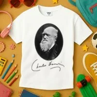 Charles Darwin Portrait Signature Evolution Atheist Science Kids T-Shirt thumb 3