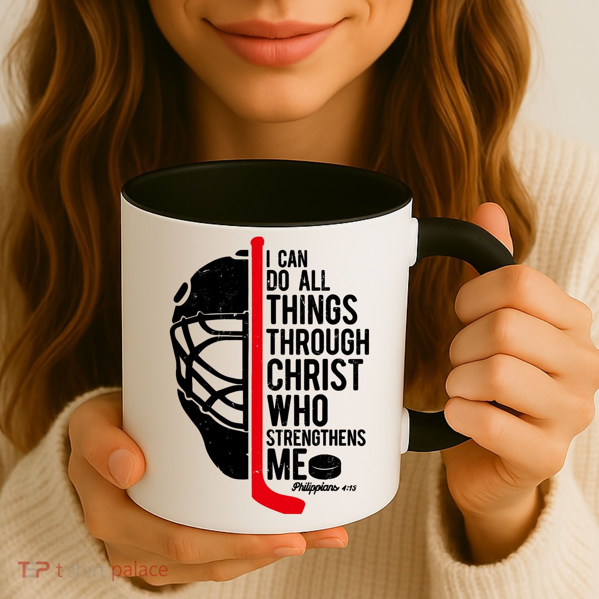 Christian Hockey Bible Verse Philippians Religious Hockey Gift Coffee Mug