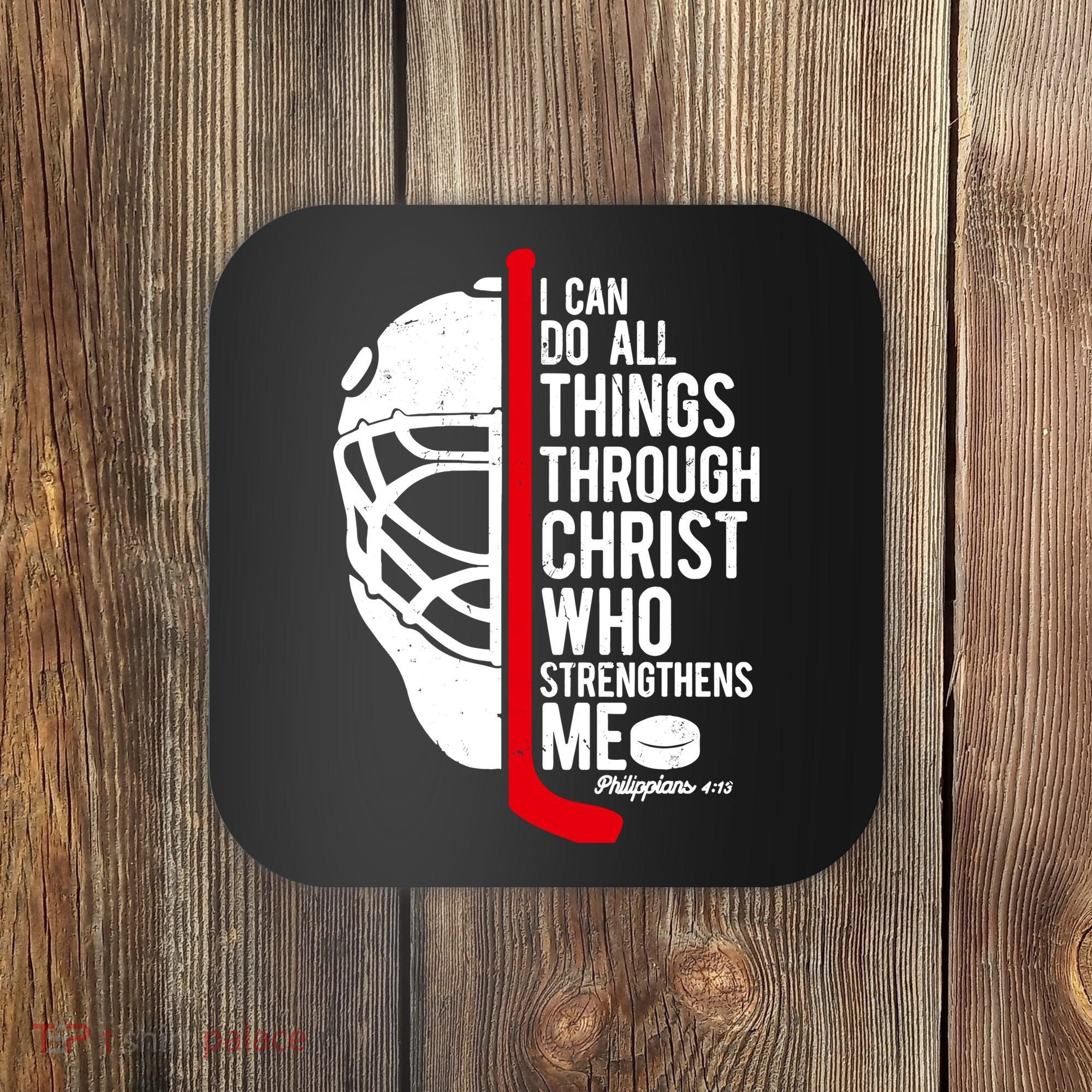 Christian Hockey Bible Verse Philippians Religious Hockey Gift Coaster