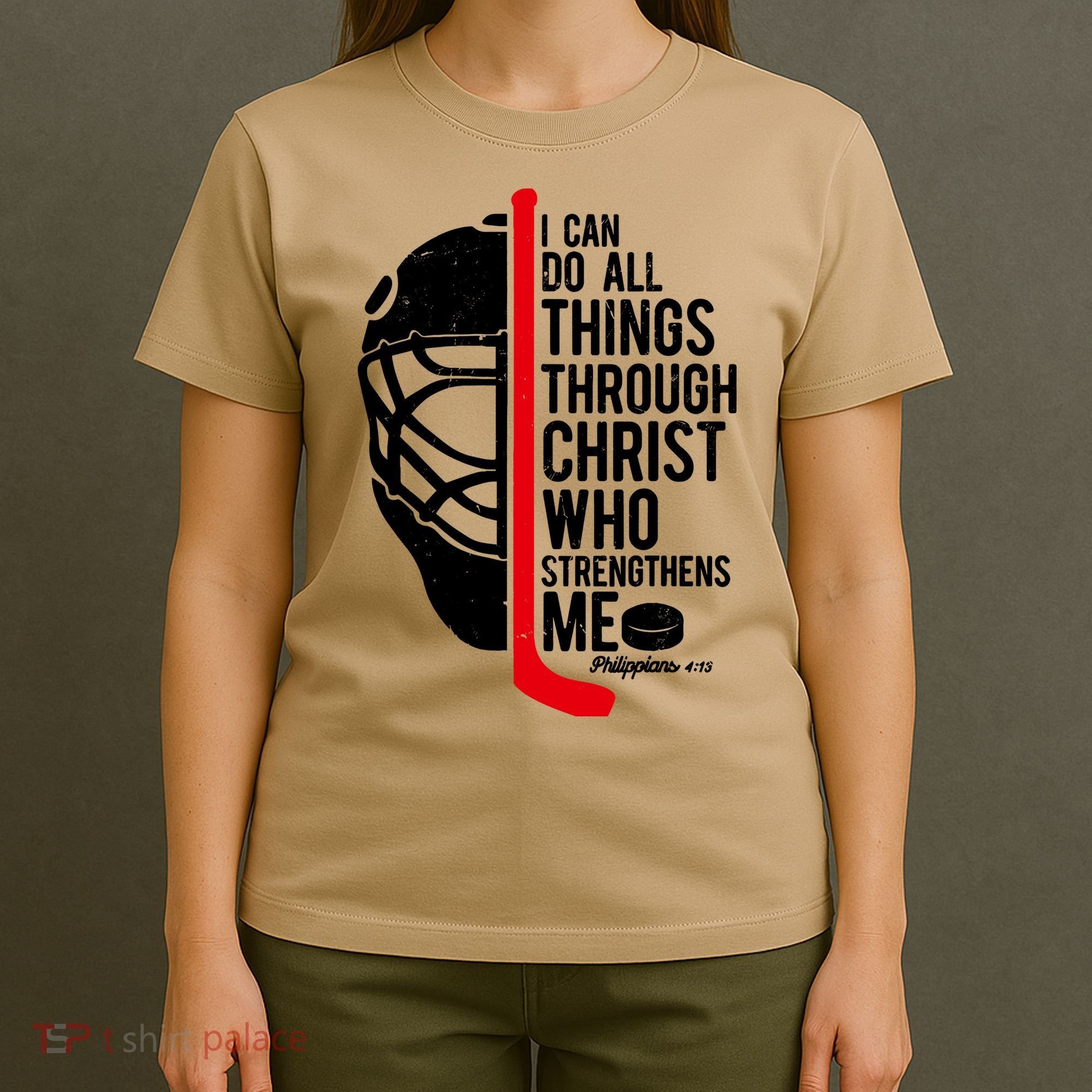 Christian Hockey Bible Verse Philippians Religious Hockey Gift T-Shirt