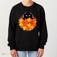 Cute Happy Black Cat Fall Autumn Leaves Women's Sweatshirt thumb 0