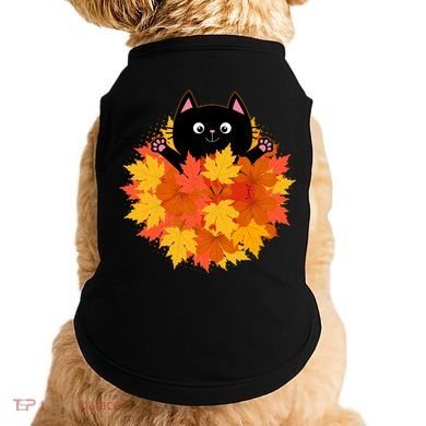 Cute Happy Black Cat Fall Autumn Leaves Doggie Tank