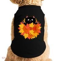 Cute Happy Black Cat Fall Autumn Leaves Doggie Tank thumb 0