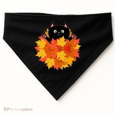Cute Happy Black Cat Fall Autumn Leaves USA-Made Doggie Bandana