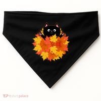 Cute Happy Black Cat Fall Autumn Leaves USA-Made Doggie Bandana thumb 0