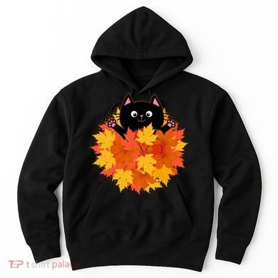 Cute Happy Black Cat Fall Autumn Leaves Hoodie
