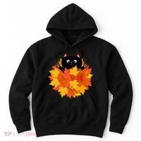 Cute Happy Black Cat Fall Autumn Leaves Hoodie thumb 0