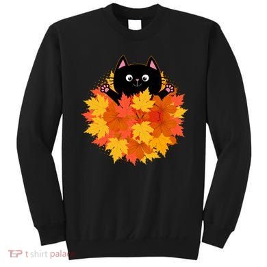 Cute Happy Black Cat Fall Autumn Leaves Sweatshirt