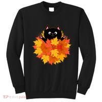 Cute Happy Black Cat Fall Autumn Leaves Sweatshirt thumb 0