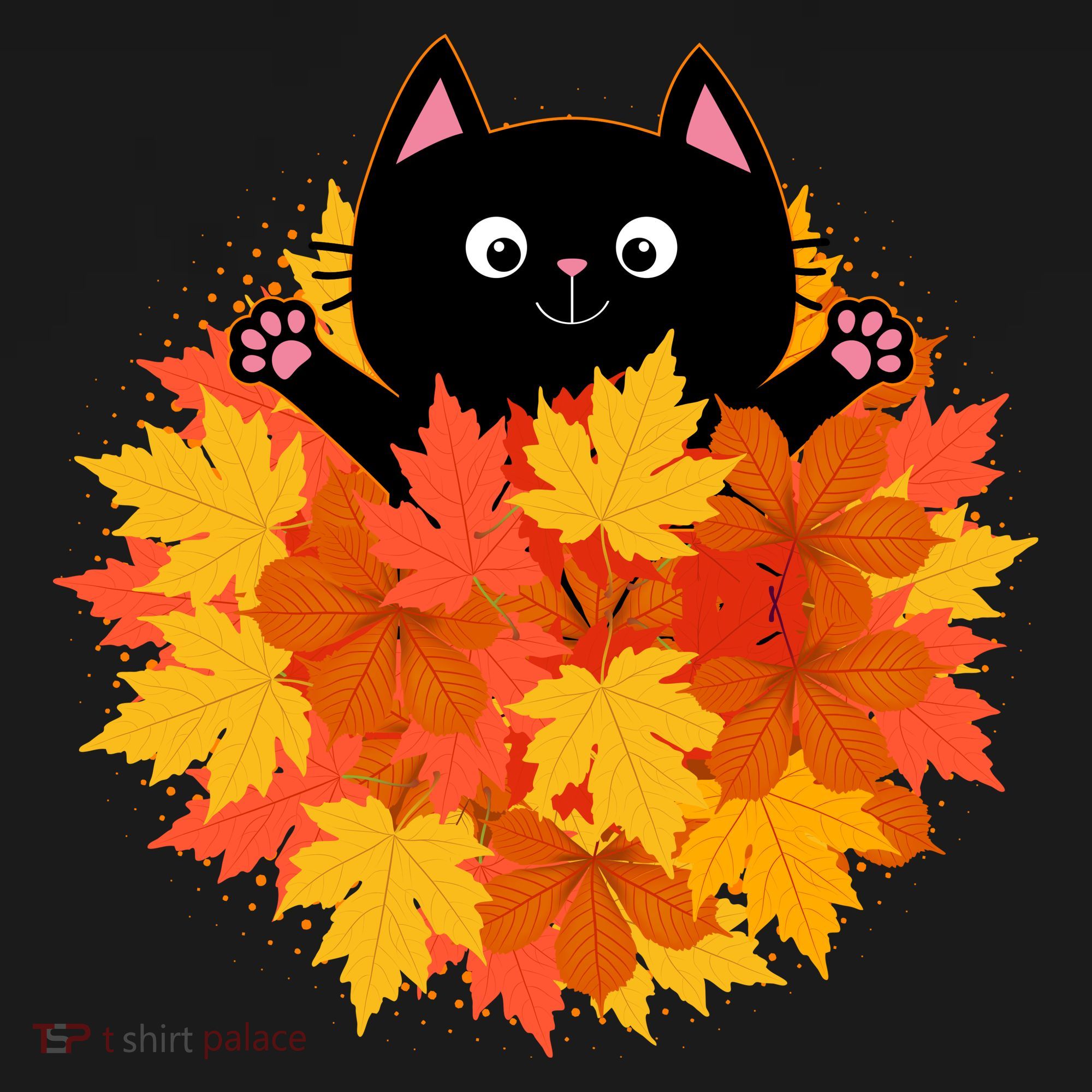 Cute Happy Black Cat Fall Autumn Leaves Bucket Hat