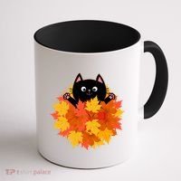 Cute Happy Black Cat Fall Autumn Leaves Coffee Mug thumb 1