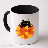 Cute Happy Black Cat Fall Autumn Leaves Coffee Mug thumb 0