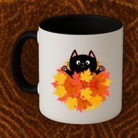Cute Happy Black Cat Fall Autumn Leaves Coffee Mug thumb 2