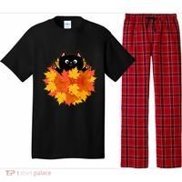 Cute Happy Black Cat Fall Autumn Leaves Pajama Set thumb 0