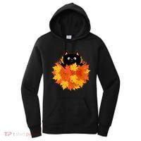 Cute Happy Black Cat Fall Autumn Leaves Women's Hoodie thumb 0