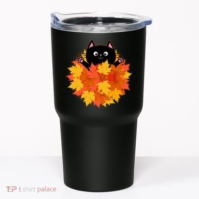 Cute Happy Black Cat Fall Autumn Leaves Tumbler