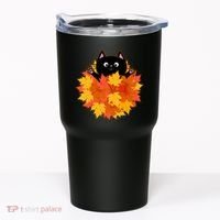 Cute Happy Black Cat Fall Autumn Leaves Tumbler thumb 0