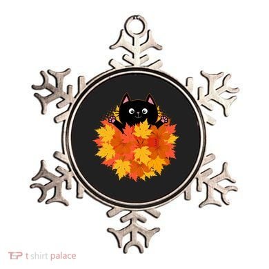 Cute Happy Black Cat Fall Autumn Leaves Ornament