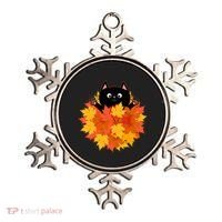 Cute Happy Black Cat Fall Autumn Leaves Ornament thumb 0