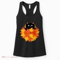Cute Happy Black Cat Fall Autumn Leaves Women's Tank Top thumb 0