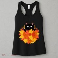 Cute Happy Black Cat Fall Autumn Leaves Women's Tank Top thumb 3
