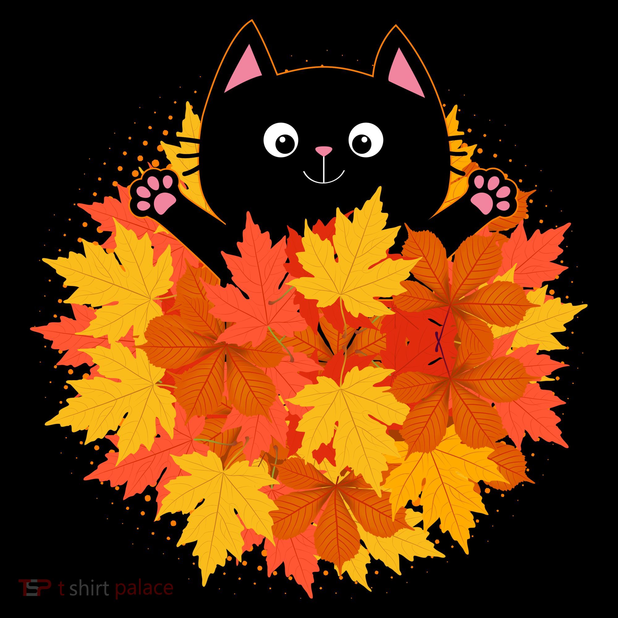 Cute Happy Black Cat Fall Autumn Leaves Women's Tank Top