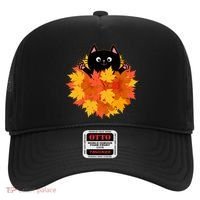 Cute Happy Black Cat Fall Autumn Leaves Hat thumb 0
