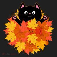 Cute Happy Black Cat Fall Autumn Leaves Hat thumb 2