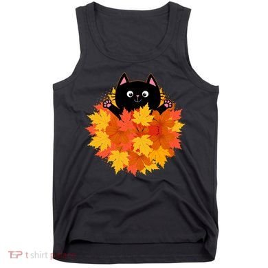 Cute Happy Black Cat Fall Autumn Leaves Tank Top