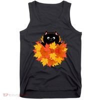 Cute Happy Black Cat Fall Autumn Leaves Tank Top thumb 0