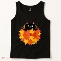 Cute Happy Black Cat Fall Autumn Leaves Tank Top thumb 2