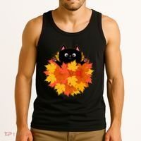 Cute Happy Black Cat Fall Autumn Leaves Tank Top thumb 3
