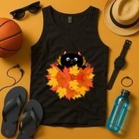 Cute Happy Black Cat Fall Autumn Leaves Tank Top thumb 4