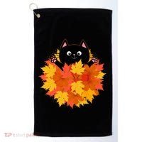 Cute Happy Black Cat Fall Autumn Leaves Golf Towel thumb 0